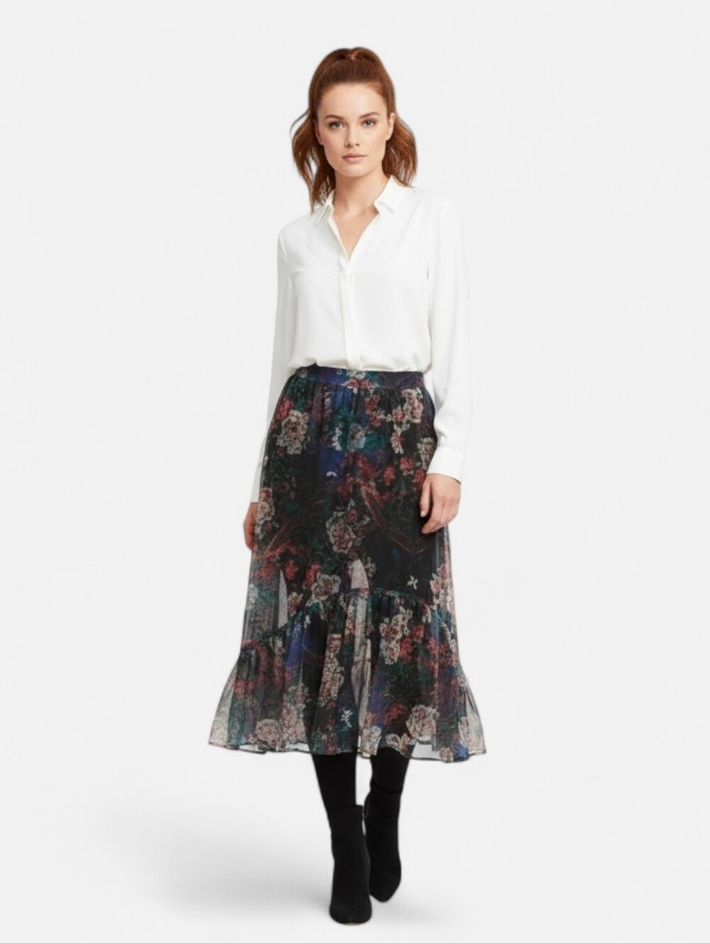 Maeve Anthropologie Meeva Black Floral Mesh Maxi Leggings Skirt- Small